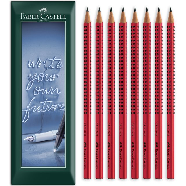 Faber-Castell Grip 2001 Triangular Graphite Pencil B Grade Red Pack of 8