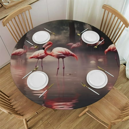 

Autua Flamingos Round Tablecloth Stain Resistant and Washable Perfect for Indoor and Outdoor Use Kitchen Dining Wedding Parties 100% Polyester Table Cover Waterproof 46 -50