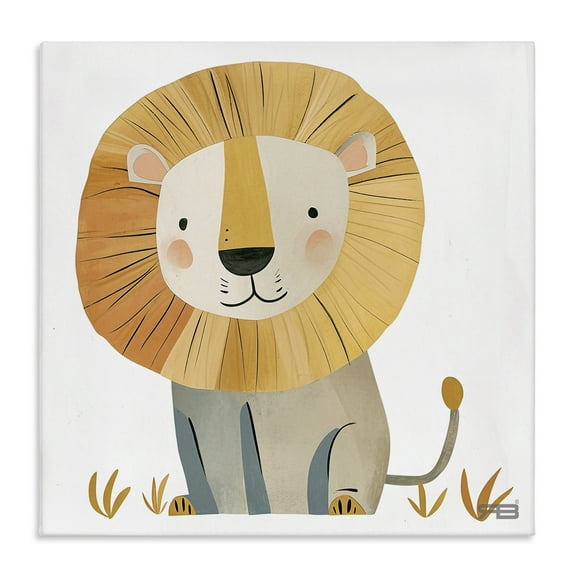 Stupell Industries Smiling Whimsical Lion Animals Painting Wrapped Canvas Art Print Wall Art, 17 x 17