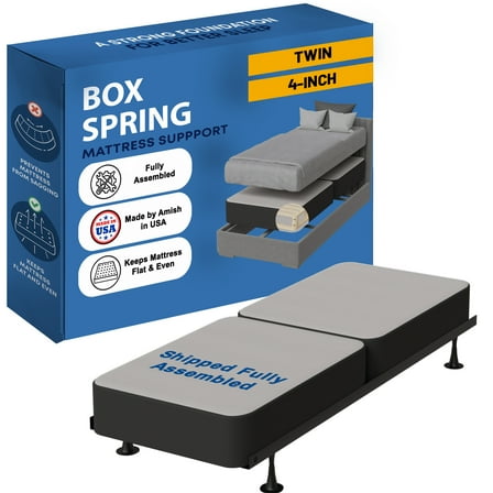 Continental Sleep, 4" Twin Low Profile Wood Box Spring for Mattress, Black