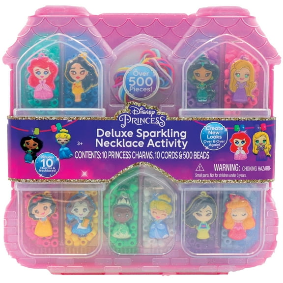 Tara Toy: Deluxe Sparkling Necklace Activity Set - Disney Princess - 520pc, DIY Jewelry Craft Kit, Create 10 Character Charm & Bead Necklaces, Kids 3 