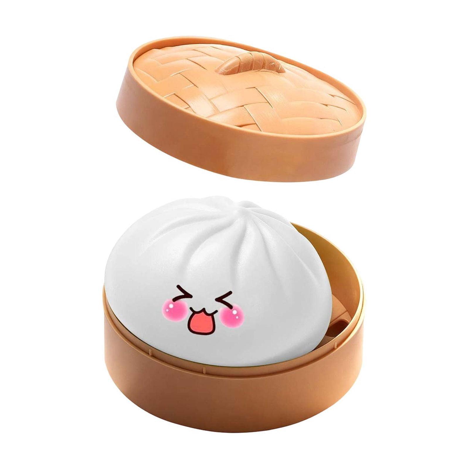 Cute Squishy Dumpling Large with Steamer, Squishy Dumpling Doll with Cute Expressions, Silicone Bun Sensory Fidget Dolls, Hand Pinching Decompression Dolls
