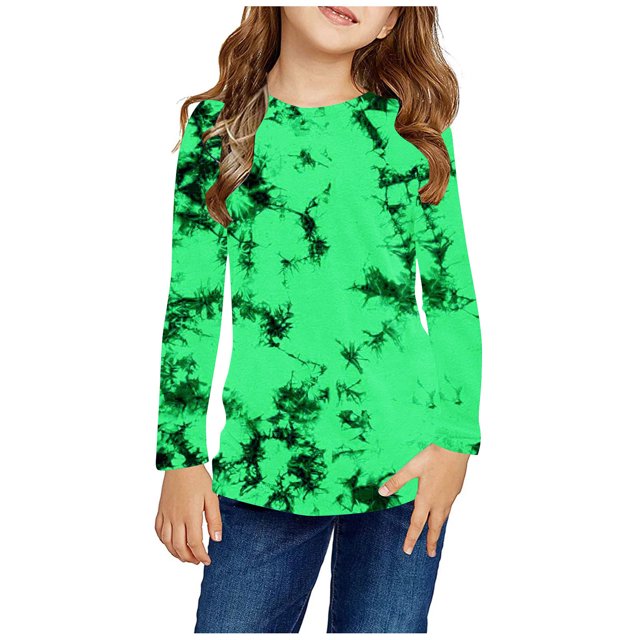 RXIRUCGD Chemises à Manches Longues pour Filles, Col Rond Mignon, Blouses Décontractées Élégantes (Vert, Taille : 13 Ans)
