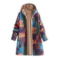 thumbnail image 2 of Ounisa Womens Jackets Outerwear Parka Boho Ethnic Print Vintage Fleece Lined Exotic Hooded Long Warm Padded Coats Blouse Plus Size, 2 of 3