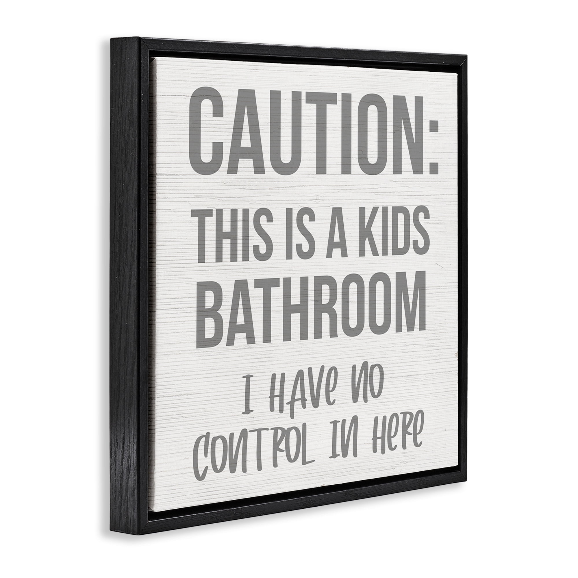 Stupell Industries Funny Caution Kid's Bathroom Typography Painting Black Floater Framed Canvas Art Print Wall Art, 18 x 18