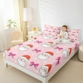 thumbnail image 4 of Manfei Cartoon Santa Claus Full Size Sheets for Kid, Merry Christmas Bed Sheets, Pink Princess Bowknot Sheet Sets, Breathable Home Decor, 4pcs, 4 of 7
