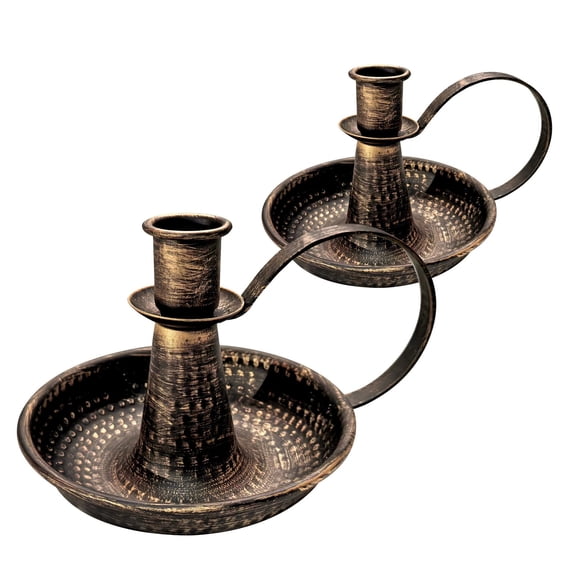 Gold Brass Vintage Candlestick Holders, with Handle, Taper Candle Holder for Candlesticks, for Fireplace Party, Dining, Home, Wedding Decor,Fits Thick Candle&Led Candles（Set of 2pcs）