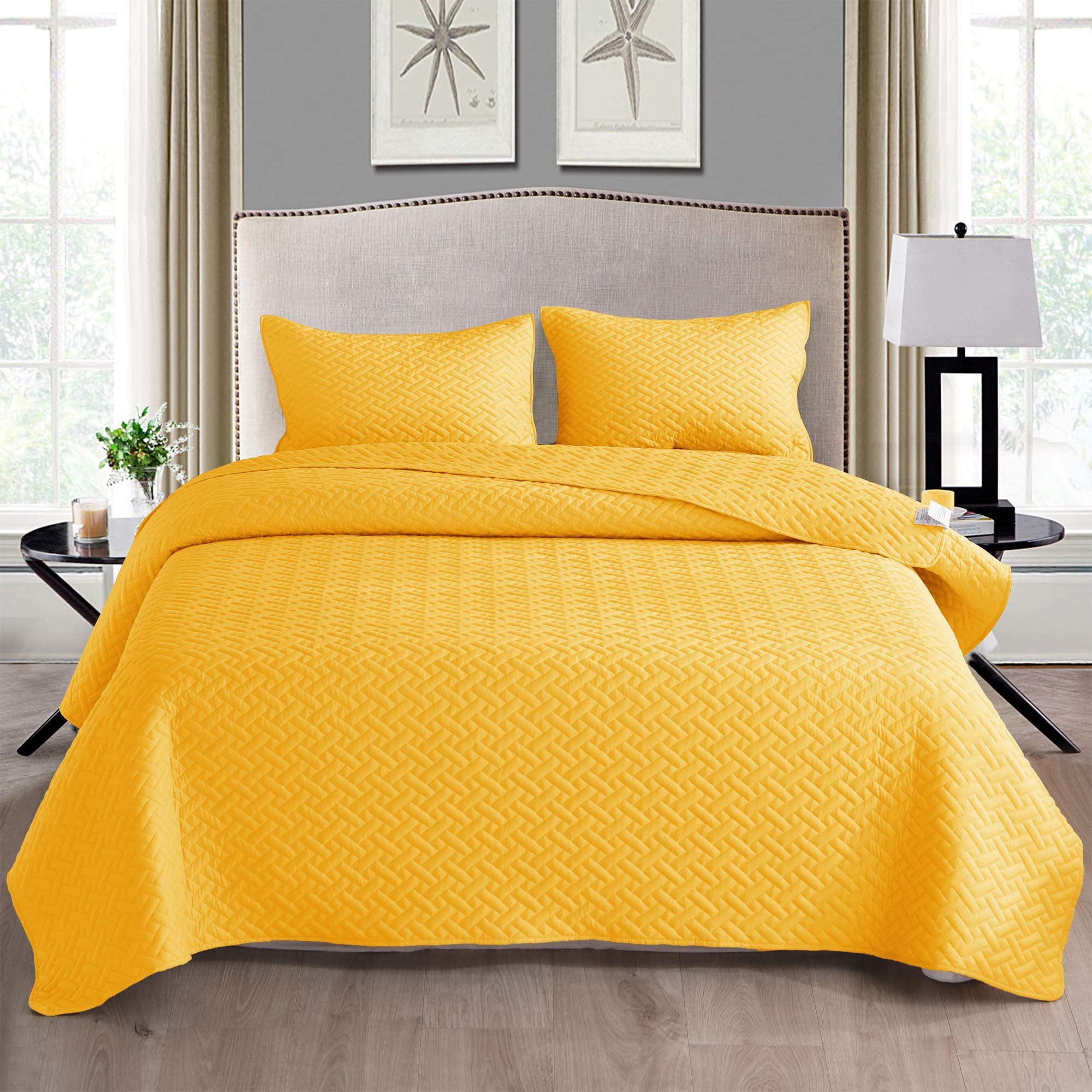ALL SIZES Details about   3pc Solid Yellow Quilted Bedspread Set AND Decorative Pillow Shams 
