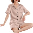 thumbnail image 5 of hotojiny Silk Pajamas for Women Plus Size Short Sleeve Sleepwear Soft Button down Loungewear 2 Piece Satin Pjs Shorts Set with Pockets, 5 of 5