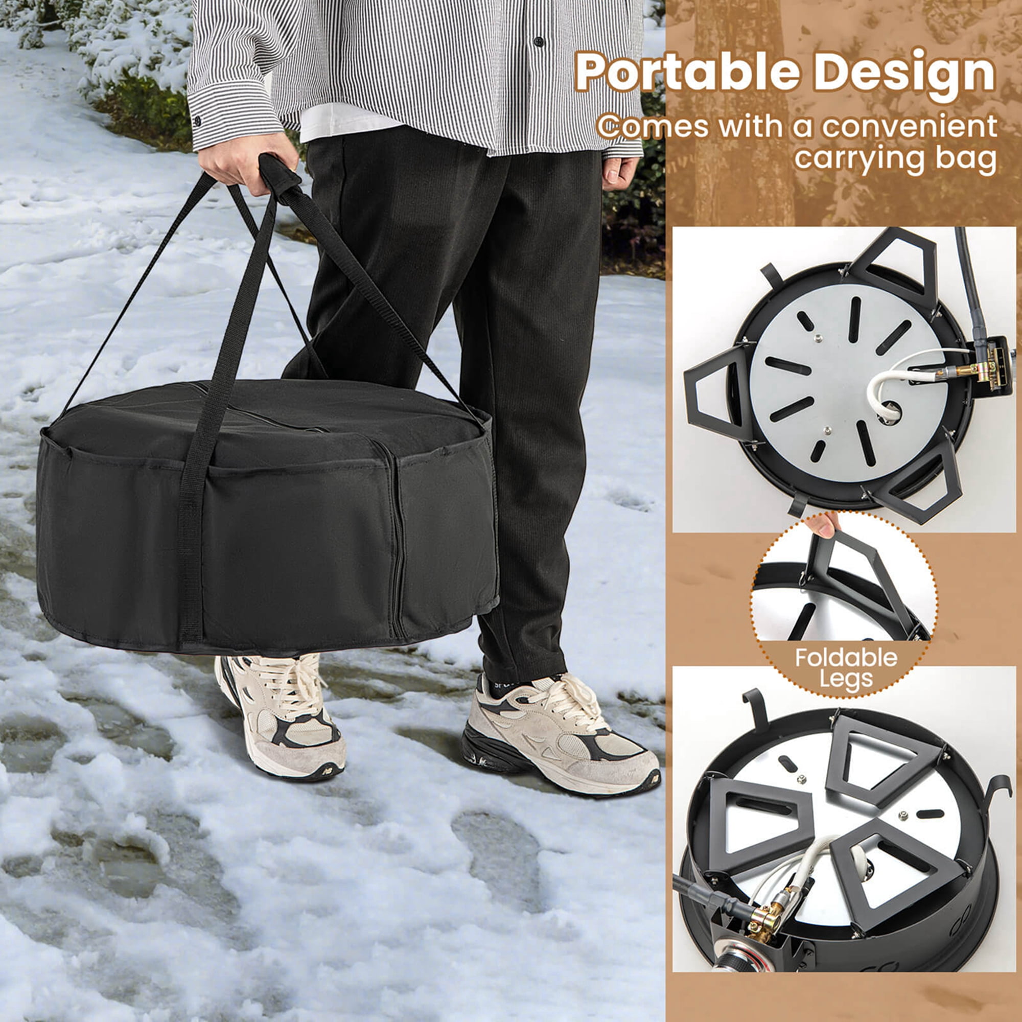 Costway 17" Portable Gas Fire Pit with Folding Legs & Removable Grill Carrying Bag