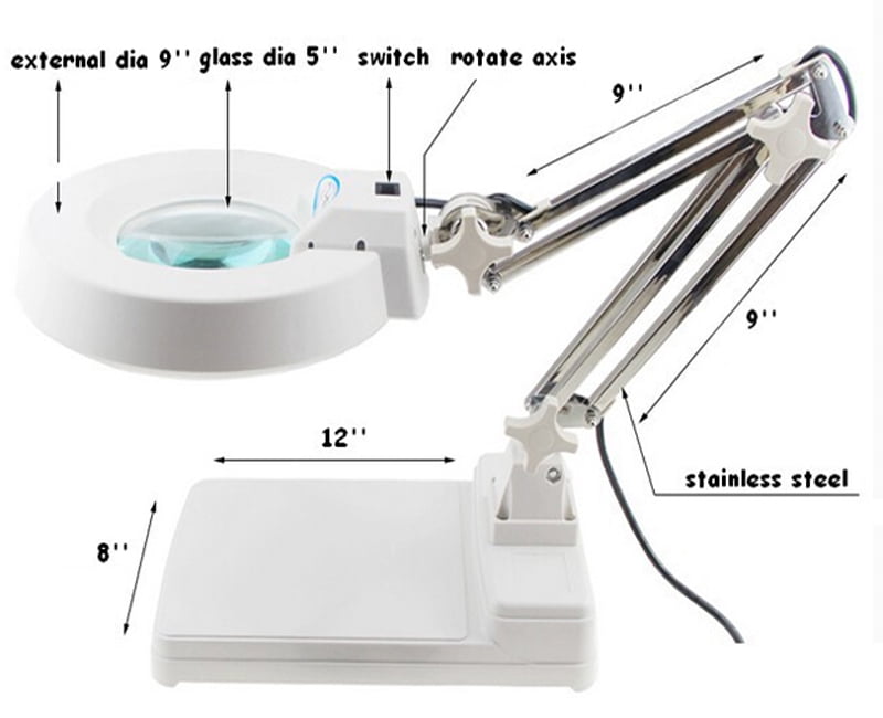 INTBUYING 10X Magnifier LED Lamp Light Magnifying White Glass Lens Desk  Table Repair Tool 