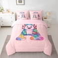 thumbnail image 2 of Manfei Letter A Monogrammed 7-Piece Twin Bedding Sets,Kawaii Axolotl Bedding Comforter Set,Watercolor Coral Sheet Sets For Child,Microfiber Room Decorative Reversible, 2 of 8
