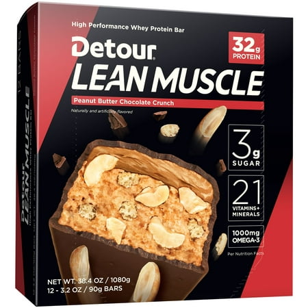 Detour Lean Muscle Protein Bar, Peanut Butter Chocolate Crunch, 32g Protein, 12