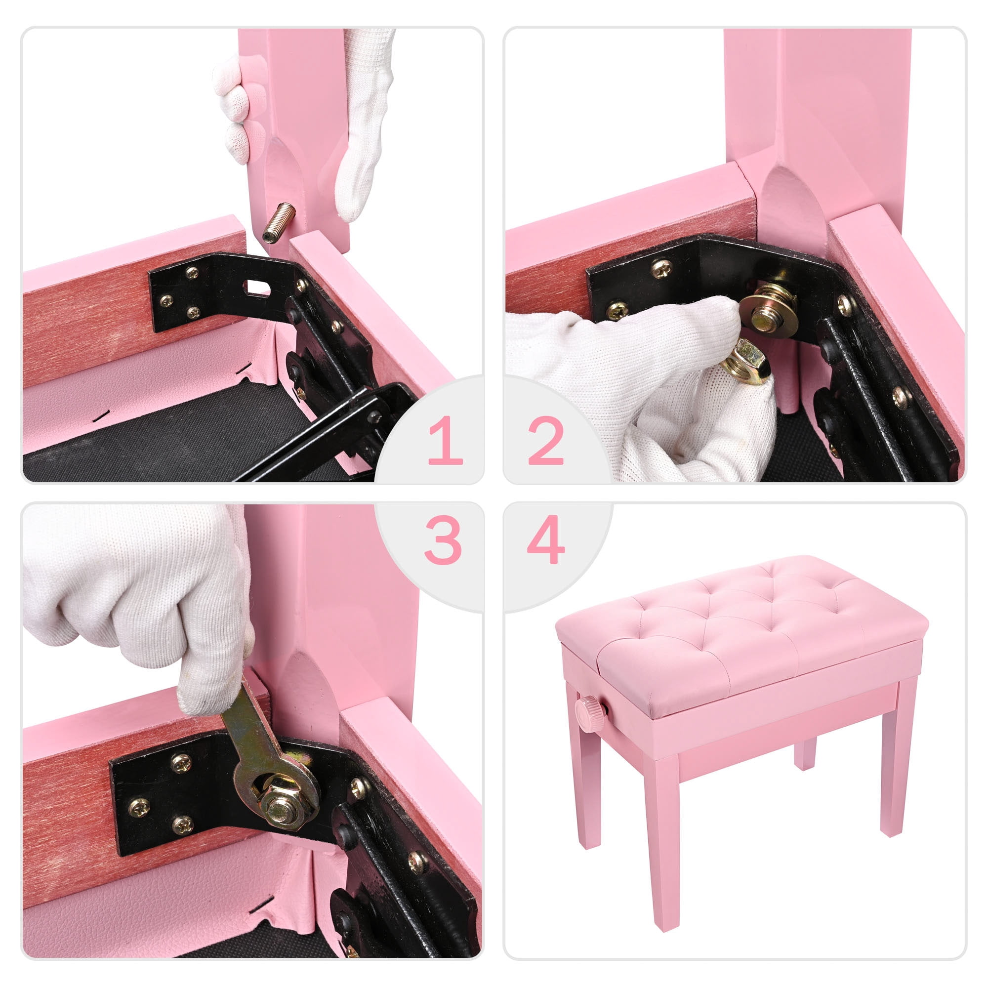 Yescom Adjustable Duet Piano Bench PU Leather Padded Wooden Keyboard Storage