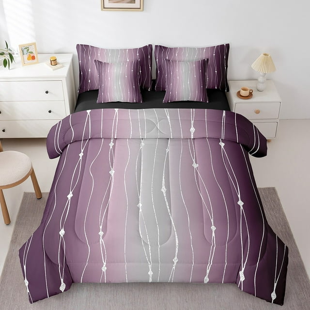 YST Ensemble de Literie 7 Pcs Aquarelle Violet et Gris Dégradé Ombré, Taille Complète