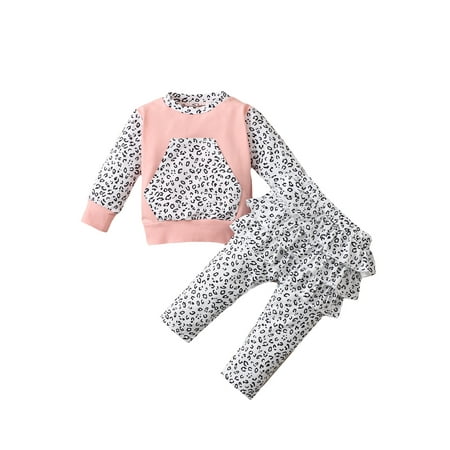 

Seyurigaoka Baby Girls Clothes Set Leopard Printed Pattern Pullover and Pants