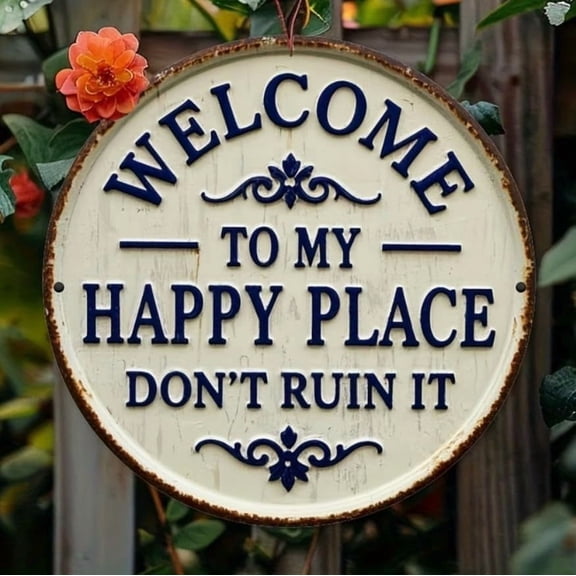 Welcome To My Happy Place Don't Ruin It Garden Wall Decor, Funny Cute Porch Patio Hanging for Cafe Bar Pub Home Wall Decor Metal Poster 12x12 Inch
