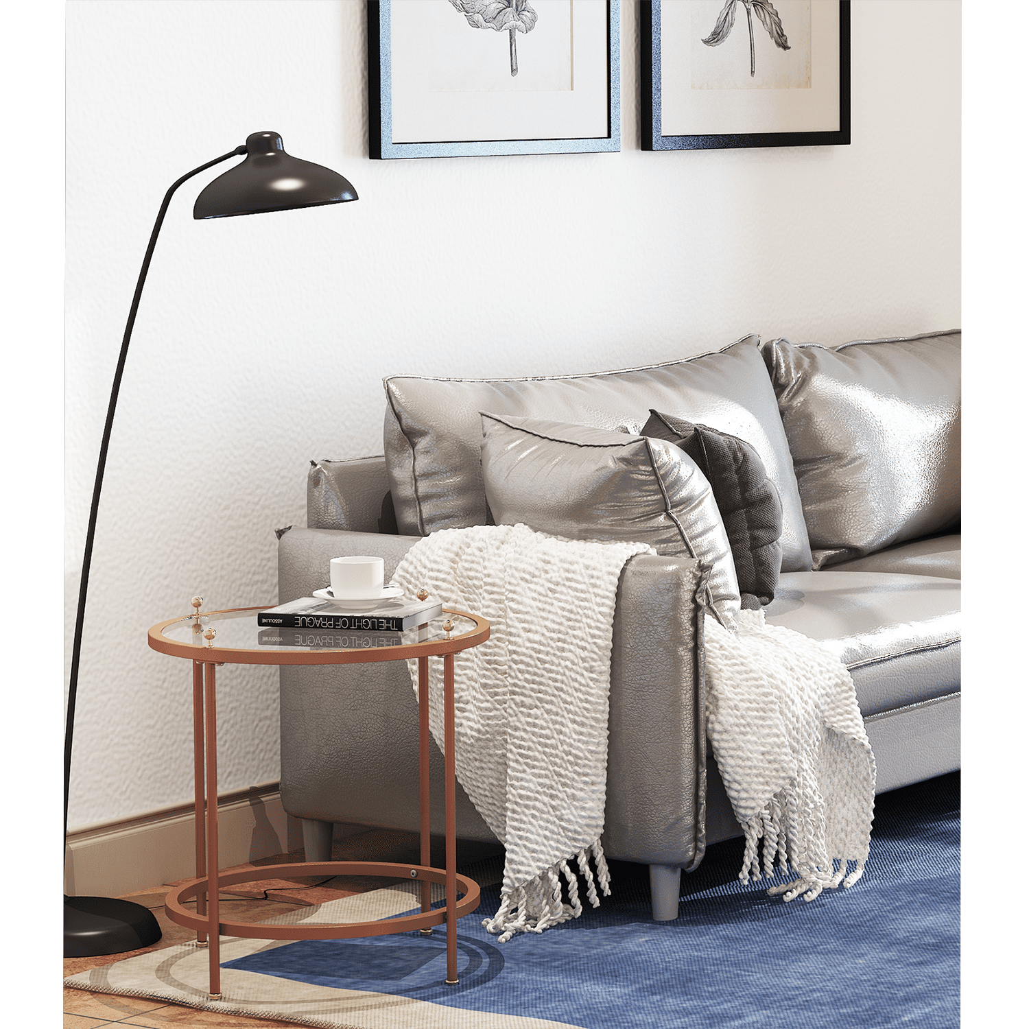 Kadyn Glass Tabletop Coffee Table, Carbon Steel Coffee Table for Living Room, Modern Round Coffee Table, Rose Gold Kadyn Glass Tabletop Coffee Table, Carbon Steel Coffee Table for Living Room, Modern Round Coffee Table, Rose Gold