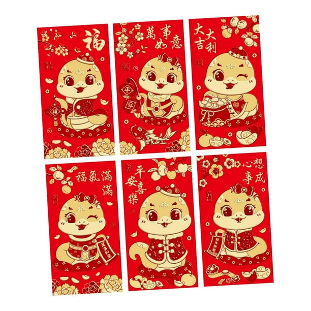 6 sobres rojos de Año Nuevo chino Hongbao, bonitos para regalo de oficina y hogar. Estilo F