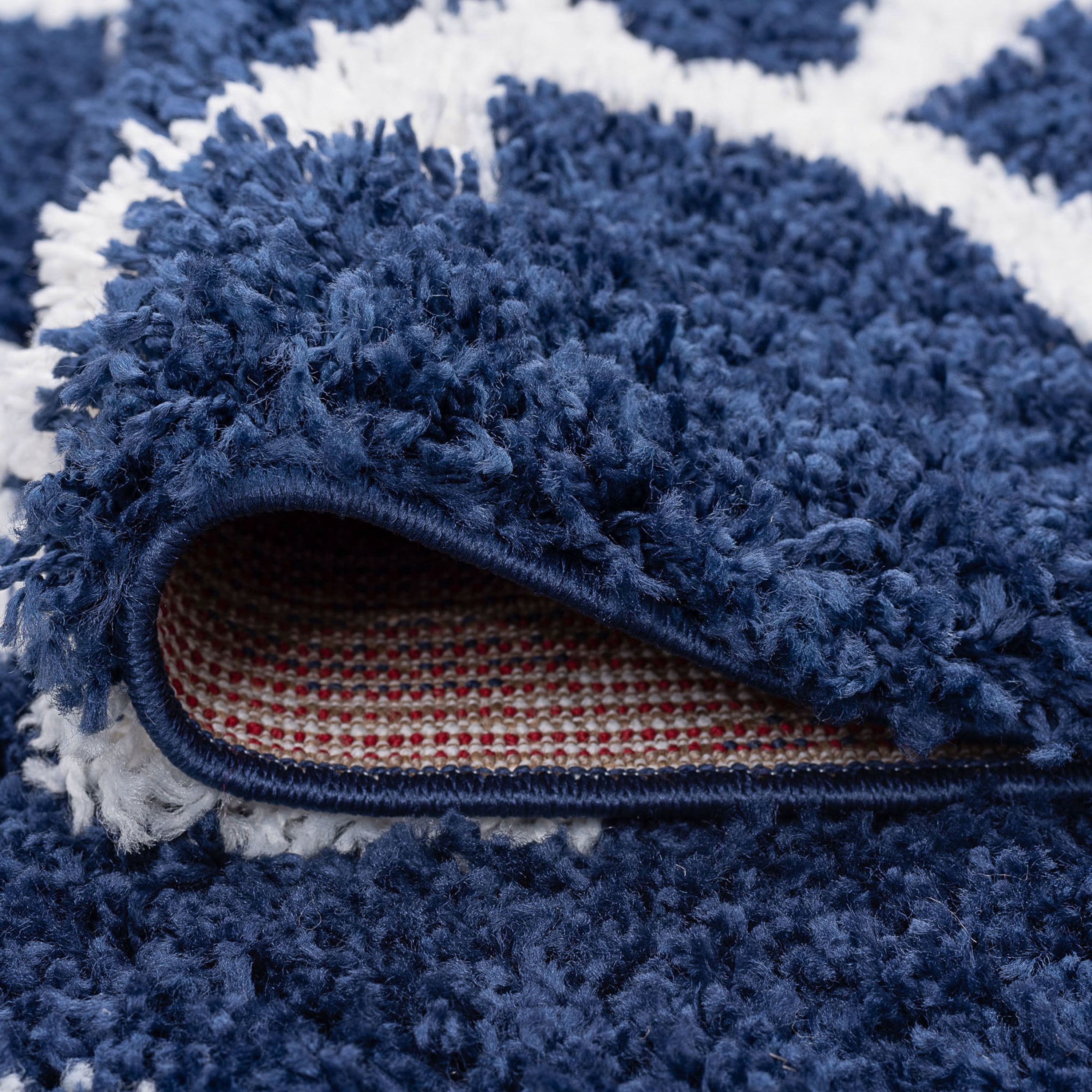 Bliss Rugs Shag Transitional Geometric Round Rug for Living Room, Dining Room | Navy, 7'10''Round