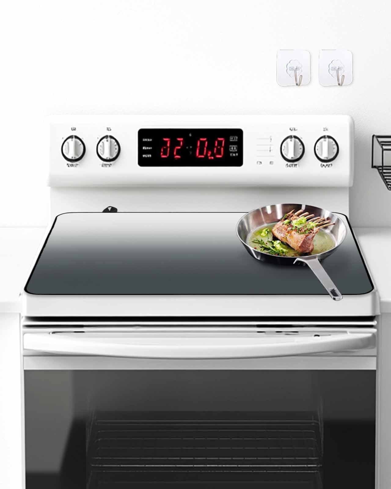 Stove Top Covers for Electric Stove, Grey Ombre Glass Stovetop Cover Protector, Gray White Gradient Modern Abstract Art Induction Cooktop Protector Oven Mat for Kitchen Countertop 24"x21"