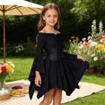thumbnail image 5 of Girls Pirate Dress Off Shoulder Fairy Medieval Renaissance Dress with Corset Belt Handkerchief Hem Cute Dresses for Kids, 5 of 7