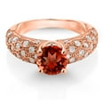 thumbnail image 2 of Gem Stone King 18K Rose Gold Plated Silver Red Garnet and White Moissanite Engagement Ring for Women (1.84 Cttw, Round 7MM, Gemstone January Birthstone, Size 6), 2 of 3