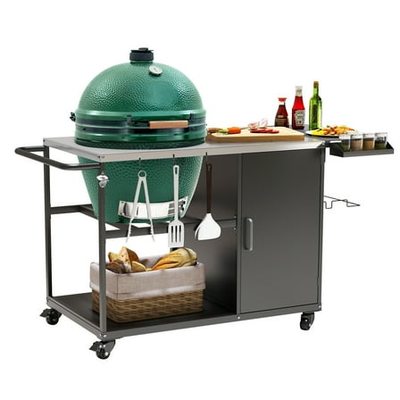 Big Green Egg Grill Cart,Heavy Metal Outdoor Grill Stand Prep Table with Wheels,Plenty of Storage,Grill Table for Big Green Egg