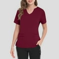 thumbnail image 5 of Resivox Women Scrubs Tops Plus Size Basic Scrubs Stretchy V-Neck Scrub Shirts Medical Scrub Tops Nurse Uniforms Med Couture Scrubs Wine L, 5 of 5