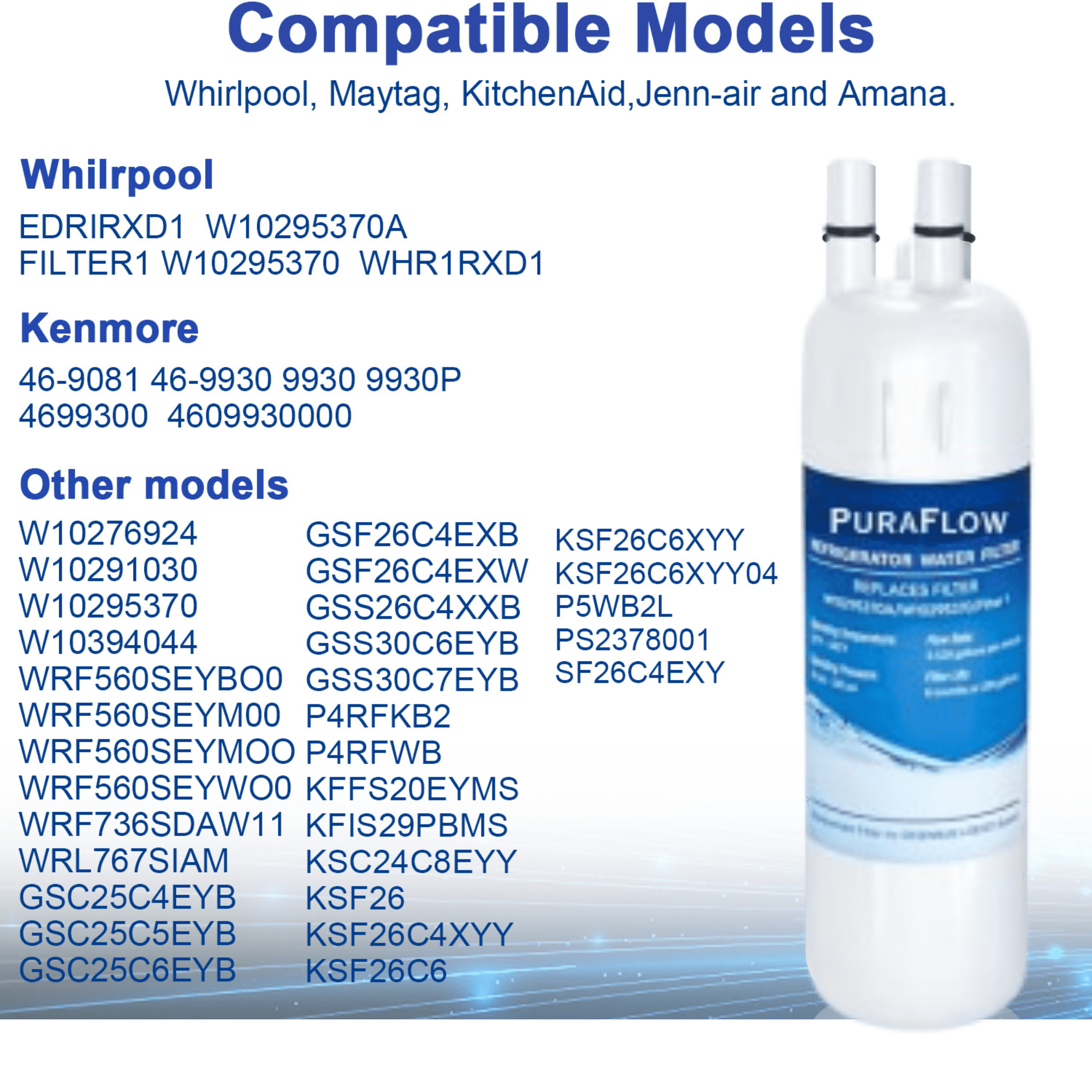 EDR1RXD1 Water Filter 1 Compatible with W10295370A W10295370 EDR1RXD1B 46-9081 46-9930 P5WB2L P8RFWB2L P8WB2L P4RFWB EDRD101G1W, 3-Pack