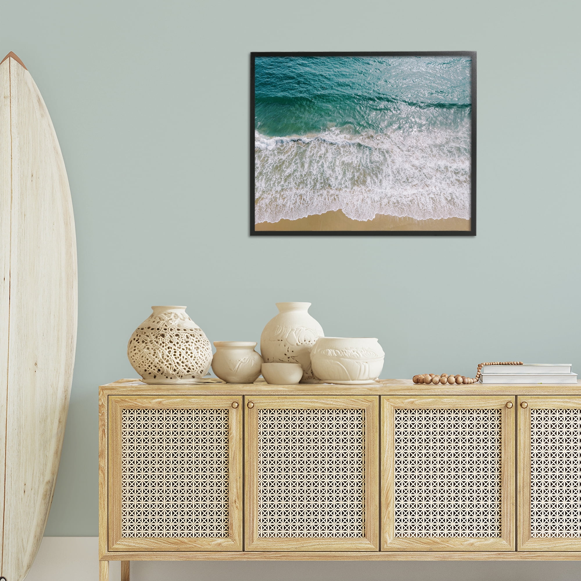 Stupell Industries Coastal Sea Waves Landscape Photography Black Framed Art Print Wall Art, 30 x 24