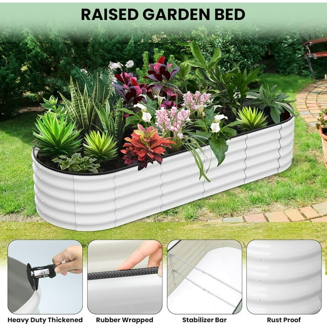 Royalbelle White 8X2x2Ft Galvanized Steel Raised Garden Bed, Large