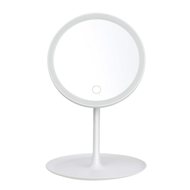 Yeacher Miroir de Maquillage Rond Rechargeable avec Interrupteur à Écran L-ED Base Détachable Miroir de Bureau
