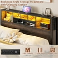 thumbnail image 4 of Aheaplus Full Size Bed Frame with Bookcase Headboard, Metal Platform Bed Frame Queen Size with Charging Station and LED Light, Heavy Duty Metal Slats, No Box Spring Needed, Noise-Free, Black Oak, 4 of 8