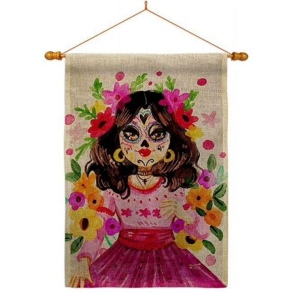 Angeleno Heritage HS130410-DB-03 La Catrina Falltime Day of Diad 28 x 40 in. Double-Sided Decorative Vertical House Flag Set for Decoration Banner Garden Yard Gift