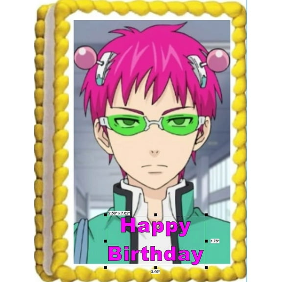 Anime Saiki Pink Hair Image Edible Birthday Cale Topper Frosting Sheet