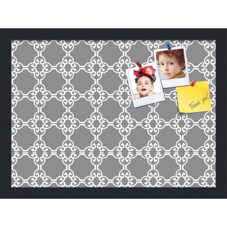 PinPix 18x13 Custom Cork Bulletin Board Poster Board Has a Fabric Style Canvas Finish Framed in Grey and White Graphic Lava Pattern by ArtToFrames (PinPix-231)