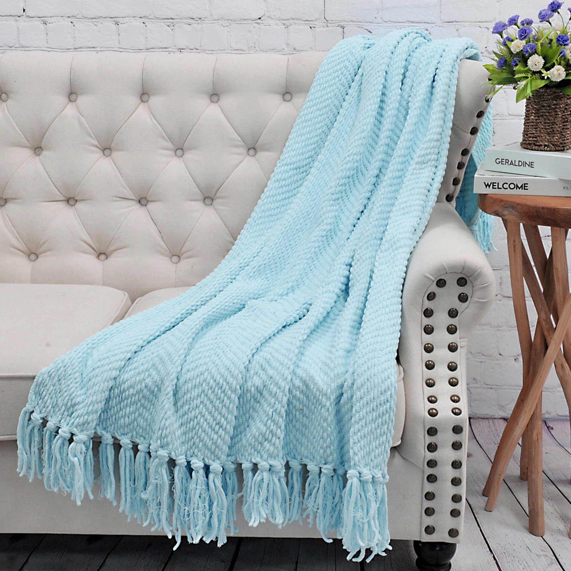 Home Soft Things Reversible Tweed Throw Blanket, Super Soft & Cozy - Aquamarine, 60x80"