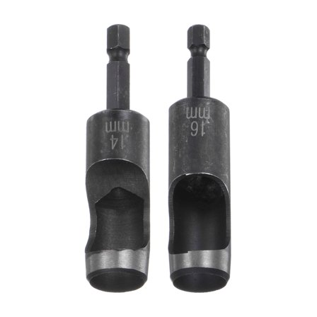 Uxcell 2pack 14mm,16mm Leather Hollow Hole Punch with 1/4" Hex Shank for Drill, Belt Hole Punch Punching Cutter Tool