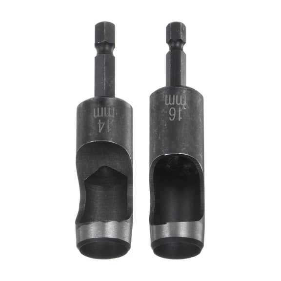 Uxcell 2pack 14mm,16mm Leather Hollow Hole Punch with 1/4" Hex Shank for Drill, Belt Hole Punch Punching Cutter Tool