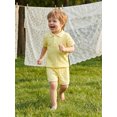 thumbnail image 6 of BemeyourBBs 2Pcs Toddler Baby Boy Summer Outfits Infant Baby Boys Summer Clothes Short Sleeve Lapel Collar Solid Color Jacquard Shirt Tops and Elastic Waist Shorts Set, 6 of 9