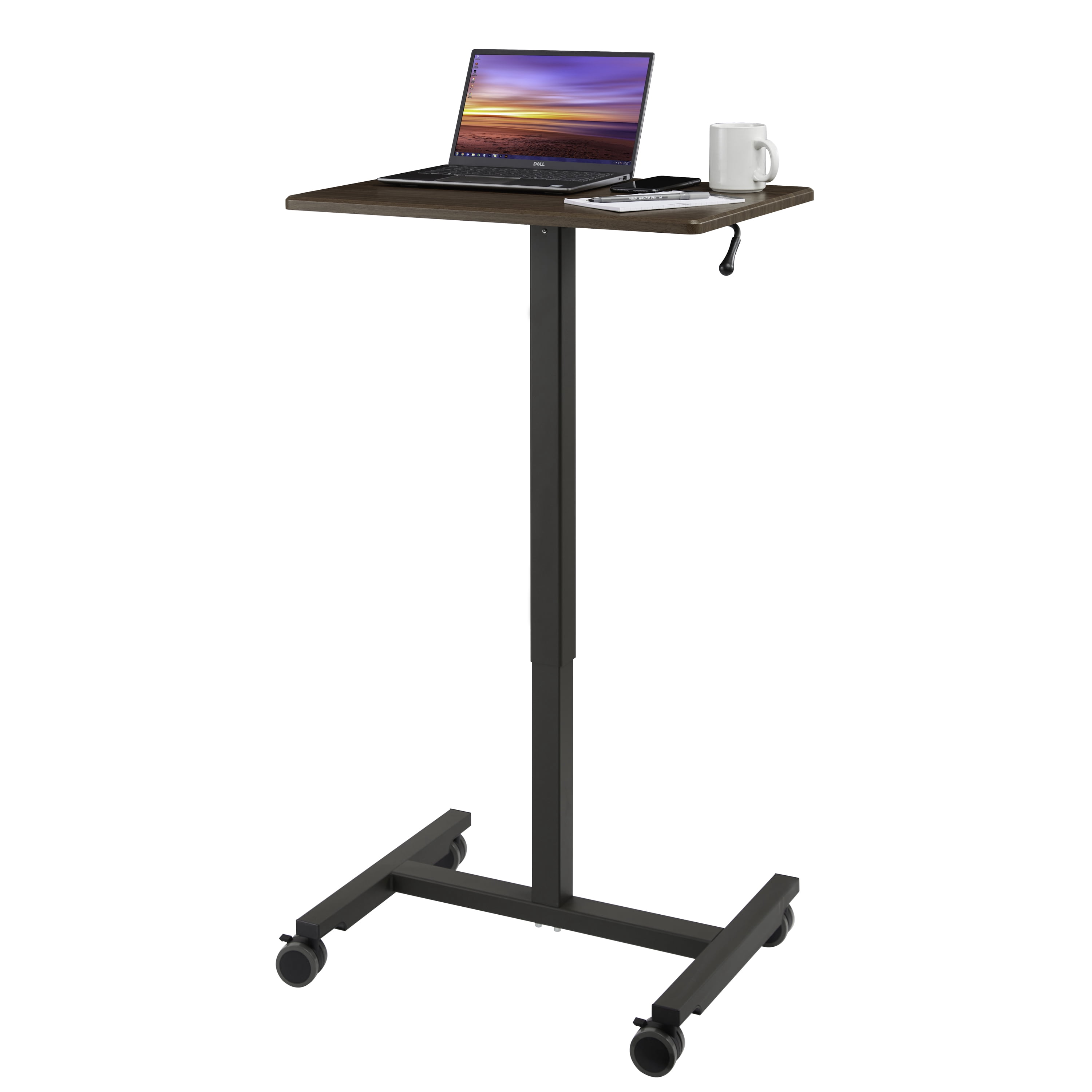 Seville Classics airlift 24.4" Gas-Spring Height Adjustable Sit-Stand Mobile Laptop Computer Desk Cart, 16.9" D x (29.3" to 43.5" H), Maple