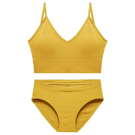 Yellow Medium Women s 2 Piece V Lace Shorts Lingerie Set Neck Seamless Lingerie Halter Lace Shower Curtain SetPadding Bra and Lace Garter Lingerie Set