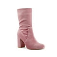 thumbnail image 1 of Unique Bargains Bottes Mi-Mollet Pliables à Talons Blocs à Bout Rond pour Femmes Rose (Taille 7), 1 of 8
