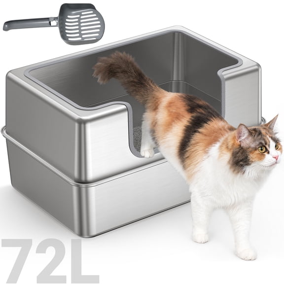 Non-Stick Entirely Stainless Steel Litter Box Splash-Proof, Leak-Proof, Seamless Seal, High-Sided, Cat Litter Box for Multi-Cats, Easy-Clean & Durable