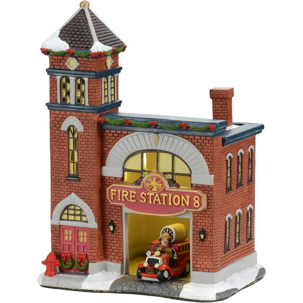 Holiday Time 9" Fire and Rescue House Christmas Village