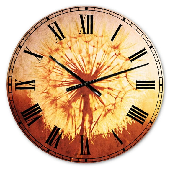 Designart 'Blossom Dandelion Flower on Brown' Traditional wall clock