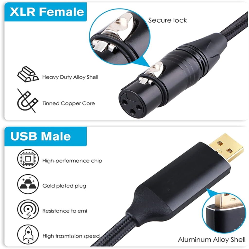 Flexible USB Microphone Cable For Dynamic Mics Instrument And PC Recordings
