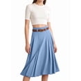 thumbnail image 4 of Women'S High Waist A-Line Skirt Flared Midi Skirt Vinage Skirt with Belt Light Blue M, 4 of 7