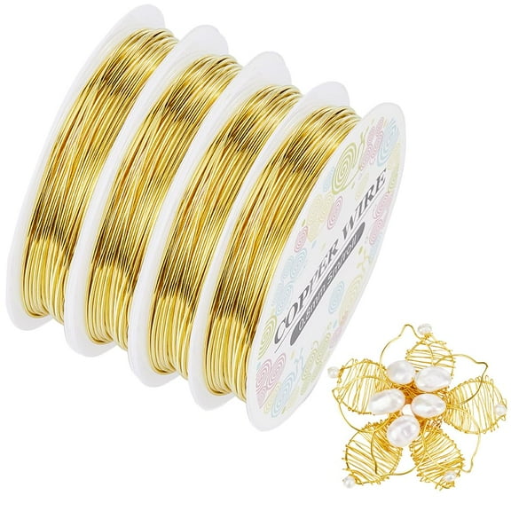 4 Rolls Copper Jewelry Craft Wire Round Making for Beading Jewelry Craft Golden 20 Gauge 0.8mm about 16.40 Feet(5m)/roll